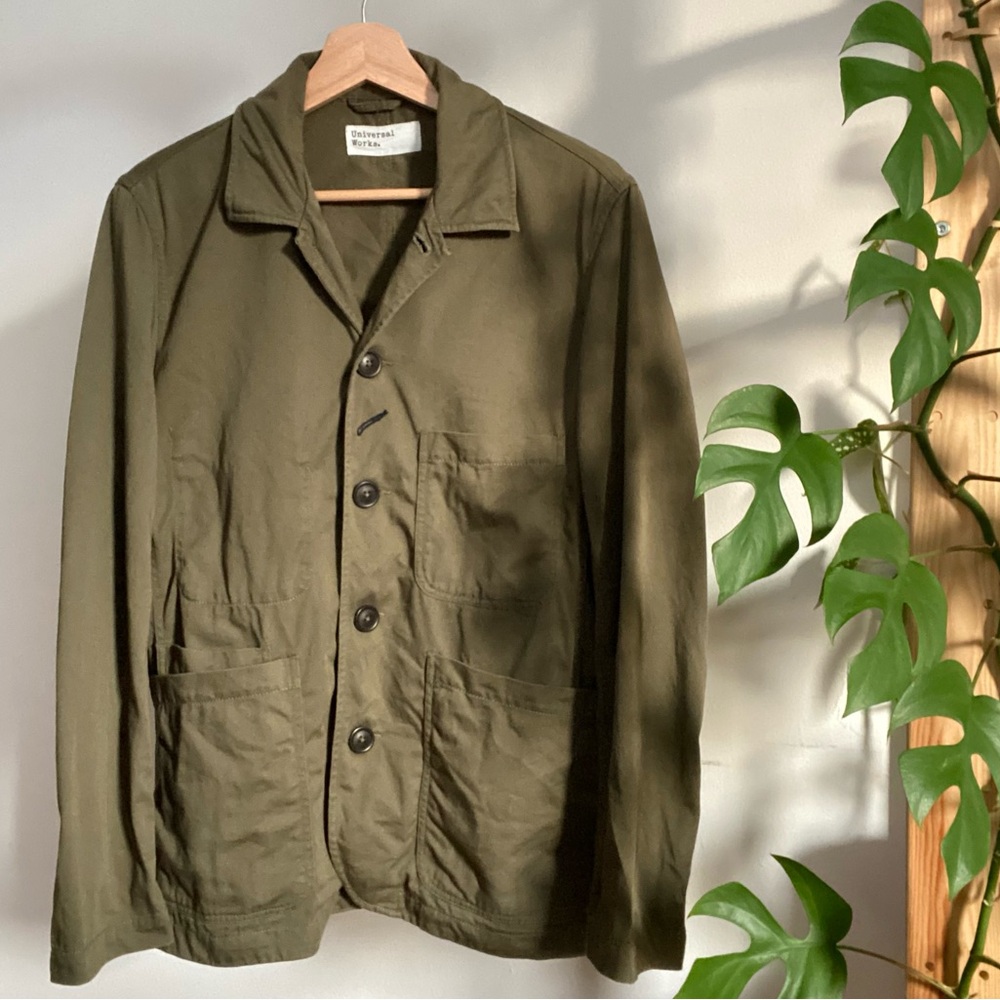 Universal Works Bakers jacket light olive green twill size S